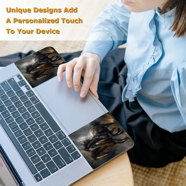 Alt view image 6 of 7 - Universal Laptop Skin Sticker with 2 Wrist Pad Decals, 3-Piece Removable Vinyl Laptop Cover, Black Horse Waterproof Anti-Scratch, Easy-Trim Fit for 13.3" 14" 15.6" Laptops