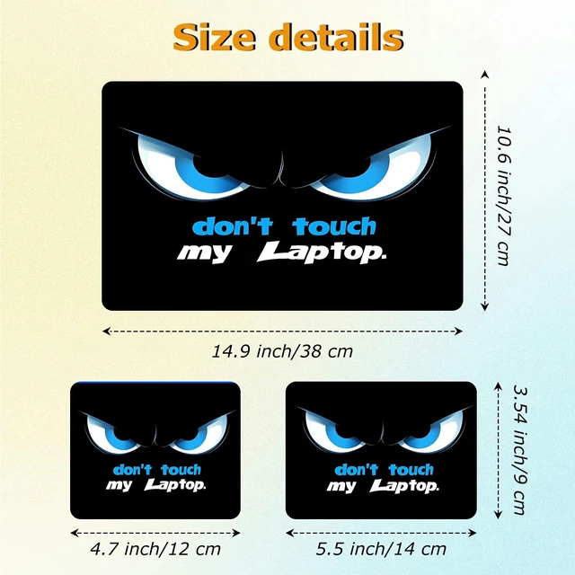 Alt view image 2 of 7 - Universal Laptop Skin Sticker with 2 Wrist Pad Decals, 3-Piece Removable Vinyl Laptop Cover, Don't Touch Waterproof Anti-Scratch, Easy-Trim Fit for 13.3" 14" 15.6" Laptops