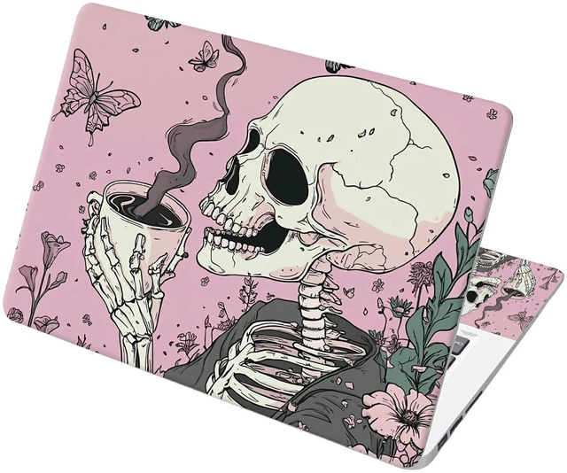Main image of Universal Laptop Skin Sticker with 2 Wrist Pad Decals, 3-Piece Removable Vinyl Laptop Cover, Pink Skull Coffee Waterproof Anti-Scratch, Easy-Trim Fit for 13.3" 14" 15.6" Laptops