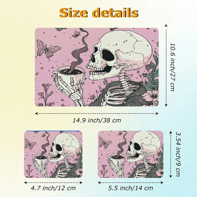 Alt view image 2 of 7 - Universal Laptop Skin Sticker with 2 Wrist Pad Decals, 3-Piece Removable Vinyl Laptop Cover, Pink Skull Coffee Waterproof Anti-Scratch, Easy-Trim Fit for 13.3" 14" 15.6" Laptops