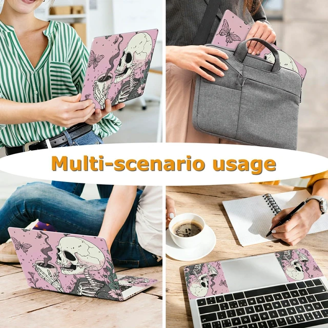 Alt view image 5 of 7 - Universal Laptop Skin Sticker with 2 Wrist Pad Decals, 3-Piece Removable Vinyl Laptop Cover, Pink Skull Coffee Waterproof Anti-Scratch, Easy-Trim Fit for 13.3" 14" 15.6" Laptops