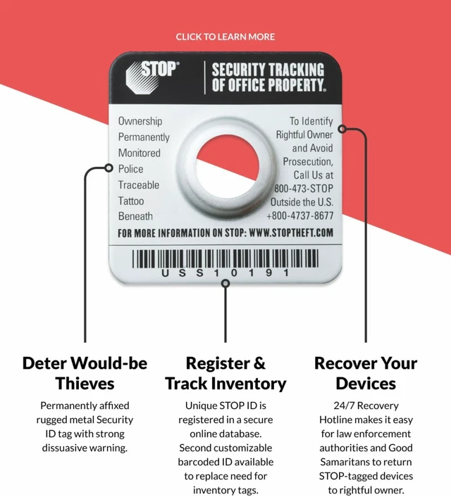 Alt view image 4 of 5 - Lock Anti-Theft Plate w/Heavy-Duty Steel Cable Lock & 24/7 Recovery Laptops/Tablets/Devices USA Made