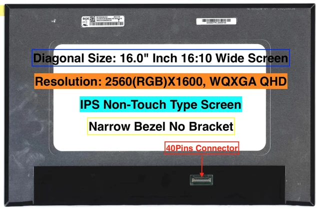 Alt view image 2 of 7 - New Screen Replacement for LP160WQ2-SPD1 LP160WQ2 (SP)(D1) 2560X1600 QHD 120Hz Non-Touch LCD LED Display with Set of Tape and Tools