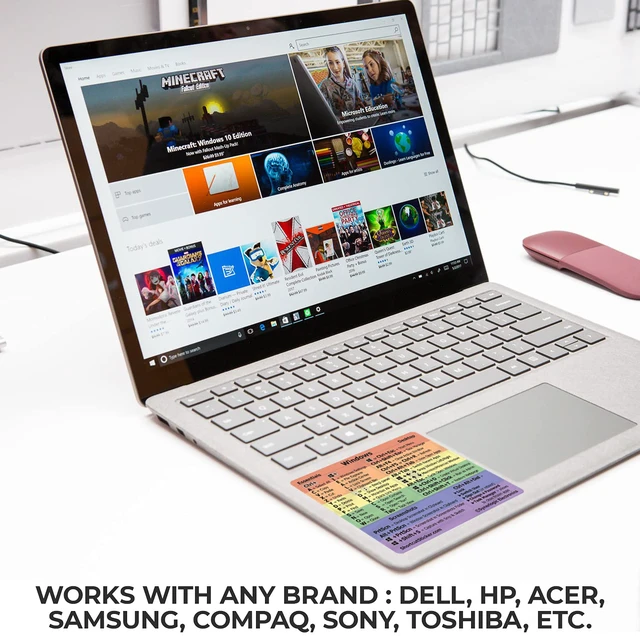 Alt view image 3 of 7 - Pride Windows PC Reference Keyboard Shortcut Sticker - Laminated Vinyl, No-Residue Adhesive, for Any 14" and Smaller PC Laptop or Desktop (5-Pack)