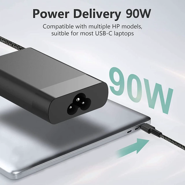 Alt view image 2 of 5 - New Slim 90W 65W USB C ChargerCompatible with Hp Spectre X360 Charger 13 14,EliteBook 1040 G4,Chromebook Fast Charging Type C Travel Laptop Power Adapter