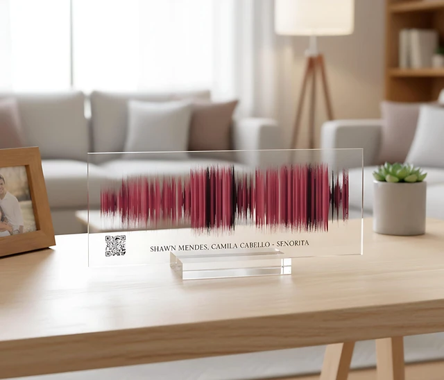 Alt view image 2 of 7 - Sound Gifts Sound Wave Art Custom Sound Wave 3D Print Personal Voice Message or Sound Clip with Photo on Premium Clear Acrylic Glass Block 8"x3"