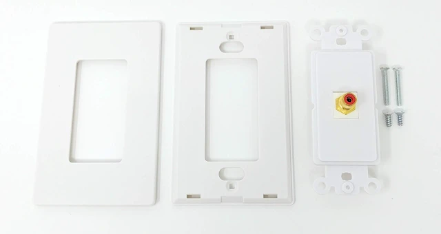 Alt view image 3 of 3 - 1 RCA Red for Subwoofer Audio Port Wall Plate Screwless Decorative - White
