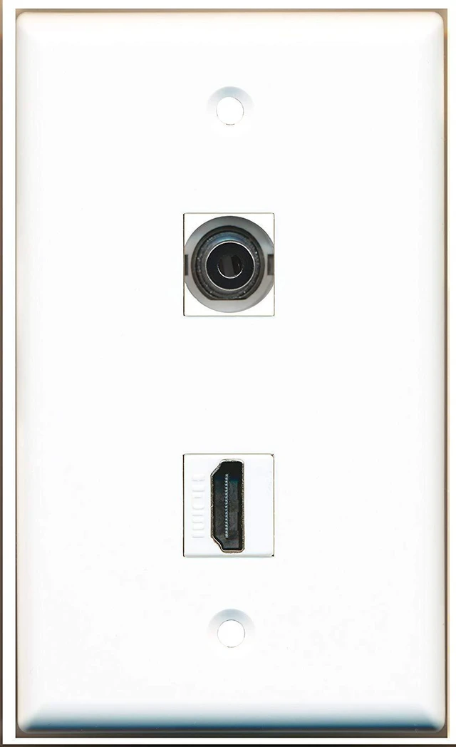 Main image of 1 3.5mm Audio/Headphone Jack and 1 HDMI Port Wall Plate - White