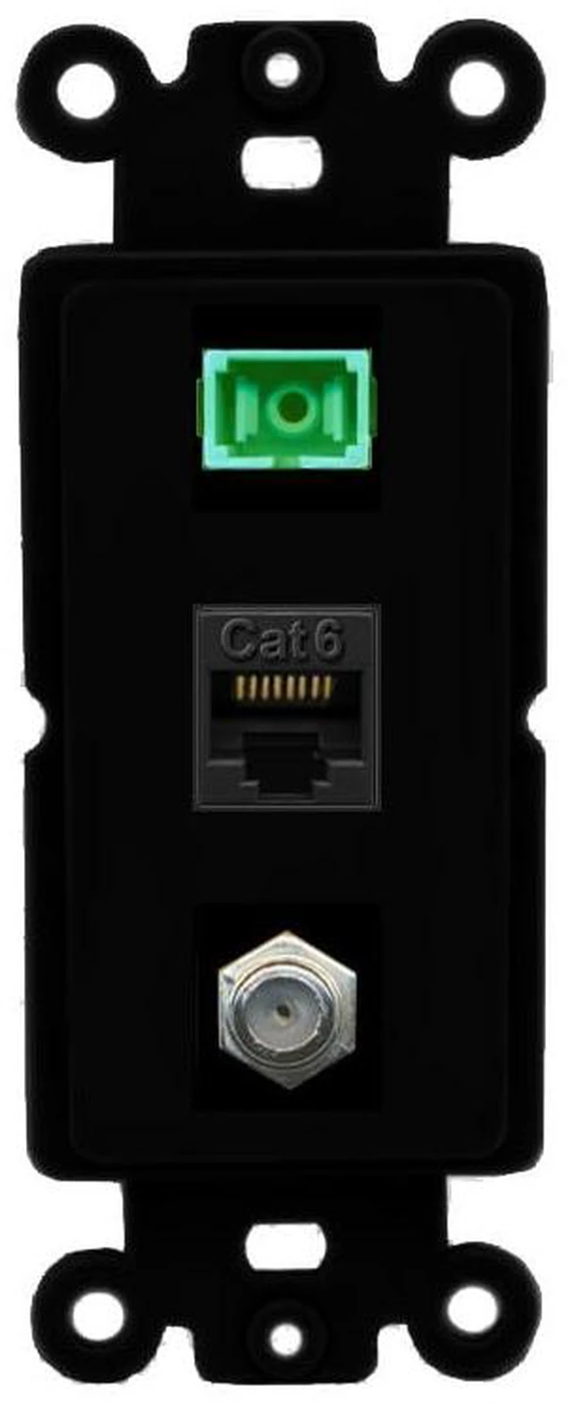 Main image of 1 Port Fiber Optic Jack SC Simplex APC + Cat6 + Coax Wall Plate - Rocker Black/Black
