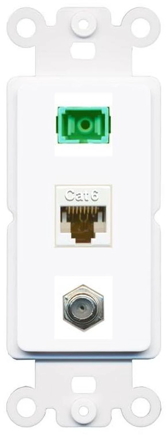 Main image of 1 Port Fiber Optic Jack SC Simplex APC + Cat6 + Coax Wall Plate - Rocker White