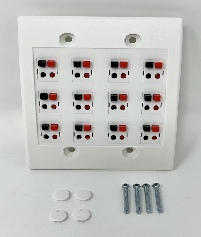 Alt view image 2 of 3 - 12 Port Speaker Jack Dual Gang Wall Plate for Home Theater - White