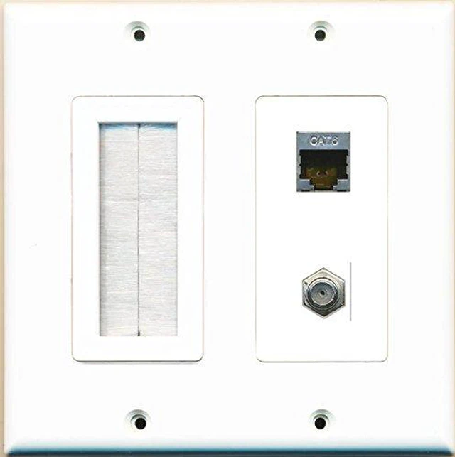 Main image of Brush Coax Shielded Cat6 Wall Plate White