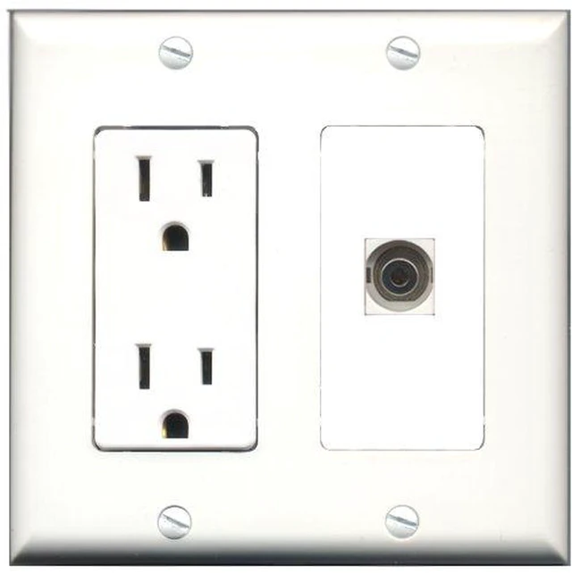 Main image of 15 Amp Power Outlet and 1 Port 3.5mm Decorative Type Wall Plate White