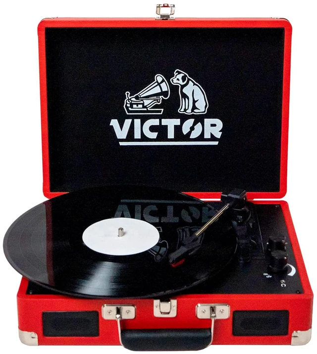 Main image of VSRP-800-RD Turntable, Bluetooth, Portable Metro 3-Speed Portable Suitcase Turntable Record Player - Dual Bluetooth in & Out & Built-In Stereo Speakers