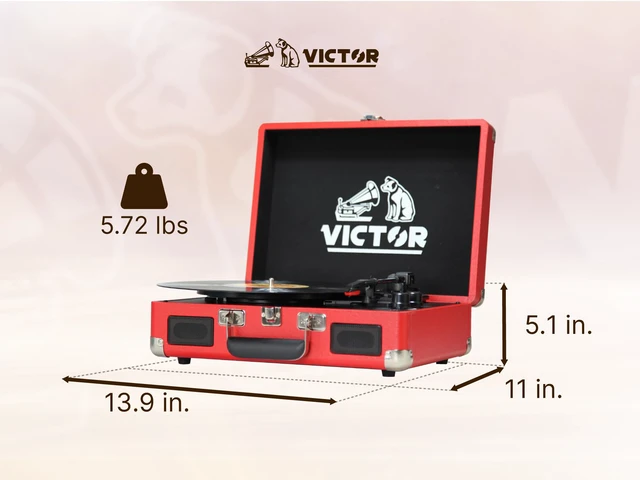 Alt view image 5 of 7 - VSRP-800-RD Turntable, Bluetooth, Portable Metro 3-Speed Portable Suitcase Turntable Record Player - Dual Bluetooth in & Out & Built-In Stereo Speakers