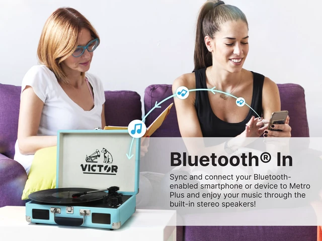 Alt view image 6 of 7 - VSRP-800-RD Turntable, Bluetooth, Portable Metro 3-Speed Portable Suitcase Turntable Record Player - Dual Bluetooth in & Out & Built-In Stereo Speakers