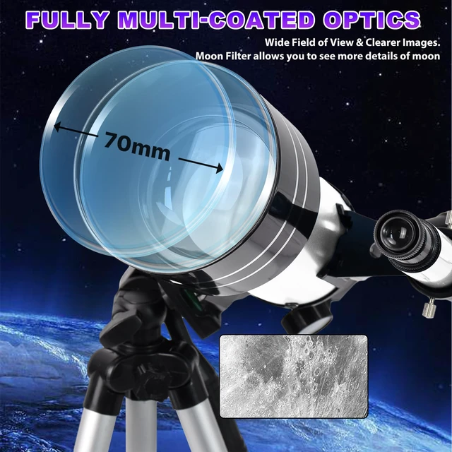 Alt view image 3 of 7 - Telescope,70mm Aperture 300mm 15X-150X Astronomical Refractor Telescope for Kids Beginners, with Phone Adapter,AZ Mount and Moon Filter