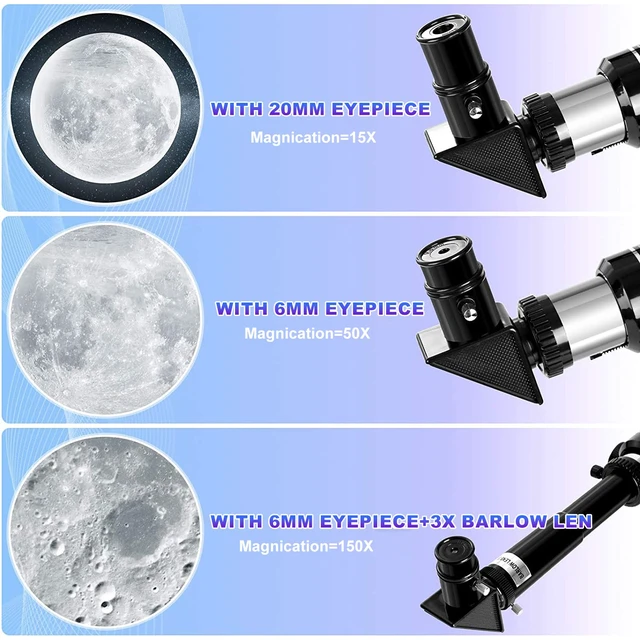 Alt view image 5 of 7 - Telescope,70mm Aperture 300mm 15X-150X Astronomical Refractor Telescope for Kids Beginners, with Phone Adapter,AZ Mount and Moon Filter