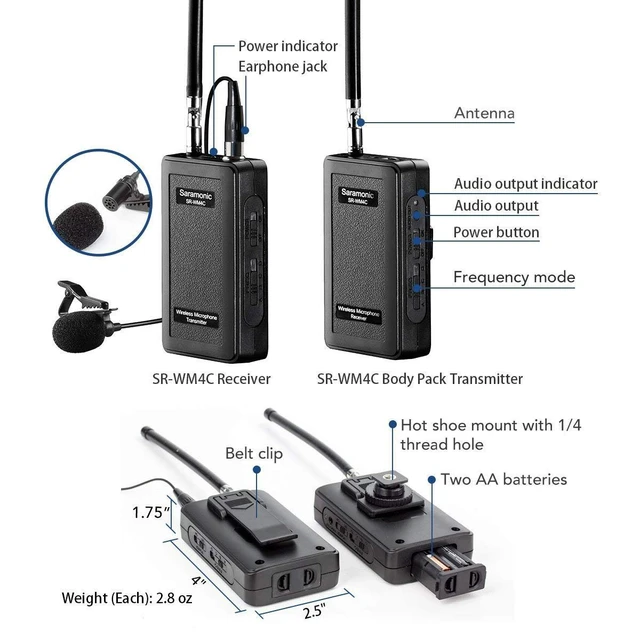 Alt view image 3 of 7 - SR-WM4C Wireless Lavalier Microphone System for Canon 6D 600D 5D2 5D3 Nikon D800 Sony DV DSLR Camcorders