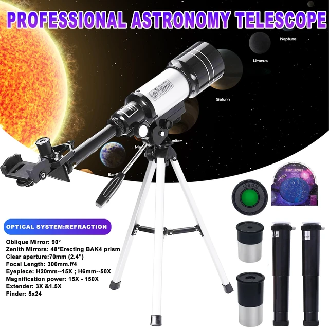 Alt view image 2 of 7 - Telescope,70mm Aperture 300mm 15X-150X Astronomical Refractor Telescope for Kids Beginners, with Phone Adapter,AZ Mount and Moon Filter