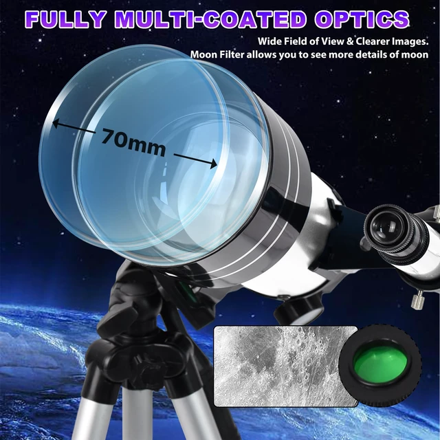 Alt view image 3 of 7 - Telescope for Beginners, 70mm Aperture Refractor Portable Travel Telescope for Adult with Tripod, Finder Scope