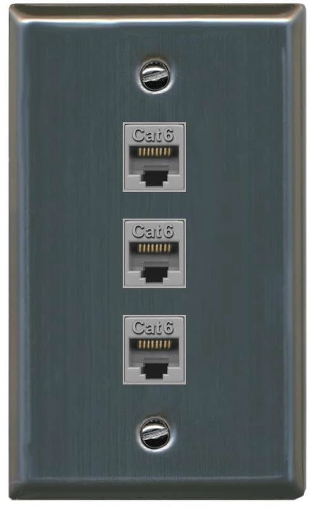 Main image of 3 Port Cat6 Female-Female Wall Plate - Stainless Steel