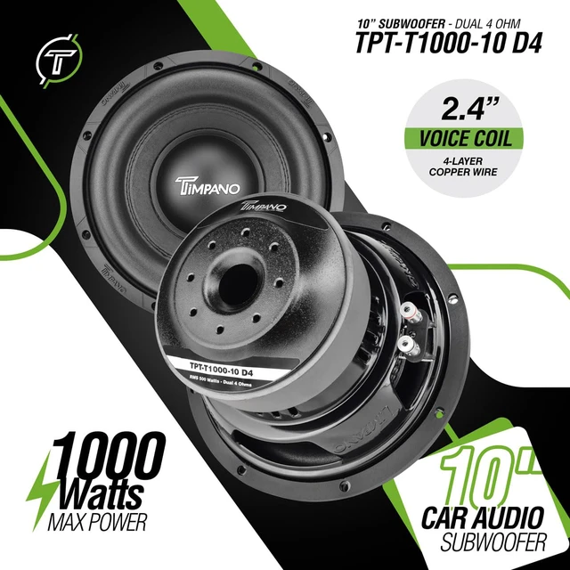 Alt view image 2 of 7 - 10 Inch Subwoofer D4 1000 Watts Max Power Dual 4 Ohm, Subwoofer 10 Inch Car Audio 14 mm Xmax, TPT-T1000-10 D4, 2.4 in Voice Coil, Deep Low Tones Sub Woofer for Car Audio Systems (Single)