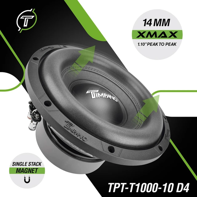Alt view image 4 of 7 - 10 Inch Subwoofer D4 1000 Watts Max Power Dual 4 Ohm, Subwoofer 10 Inch Car Audio 14 mm Xmax, TPT-T1000-10 D4, 2.4 in Voice Coil, Deep Low Tones Sub Woofer for Car Audio Systems (Single)