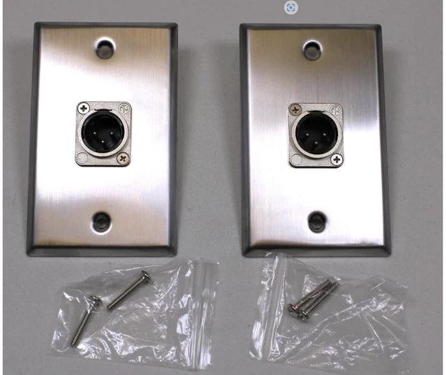 Alt view image 3 of 4 - (2) Two XLR Single Wall Plates w/NEUTRIK NC3MD-L-1 Male 3 Pin (Stainless Steel)