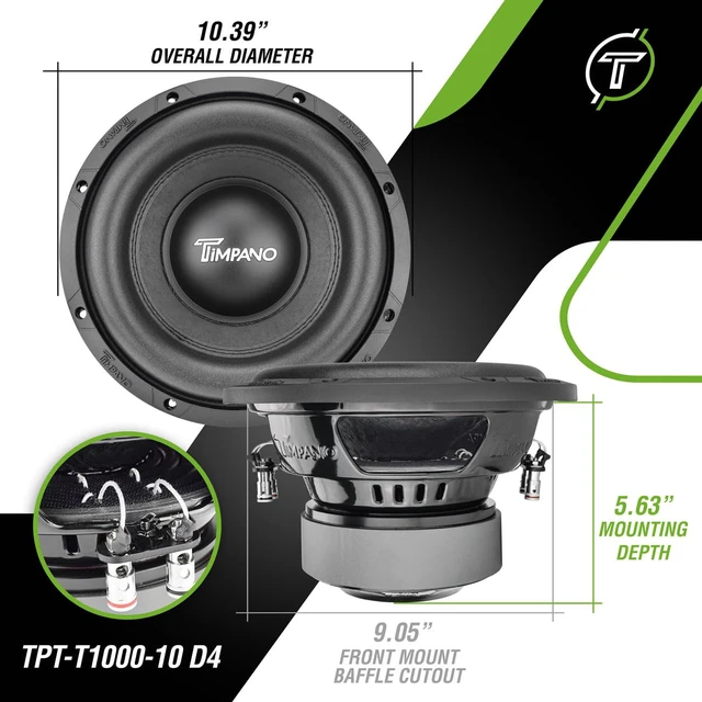 Alt view image 6 of 7 - 10 Inch Subwoofer D4 1000 Watts Max Power Dual 4 Ohm, Subwoofer 10 Inch Car Audio 14 mm Xmax, TPT-T1000-10 D4, 2.4 in Voice Coil, Deep Low Tones Sub Woofer for Car Audio Systems (Single)