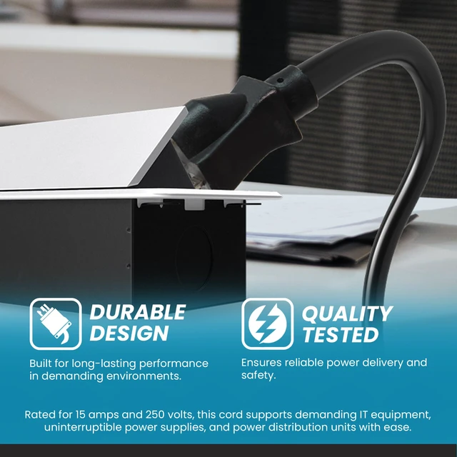 Alt view image 3 of 7 - IronBox Electric - Heavy Duty 6-15P to C19 Power Cord - Rated for 15A/250V, 12/3 AWG SJT Jacket - Durable Power Cable for Servers, PDU, IT Equipment - Ideal for Data Centers & Offices (3 ft, Molded)