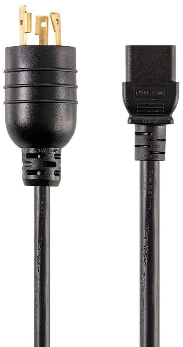 Main image of Heavy Duty Power Cord - Locking NEMA L6-20P to IEC 60320 C19, 20 Amp, 2500 Watt, 250 Volt, 12AWG, 6 Feet, Black