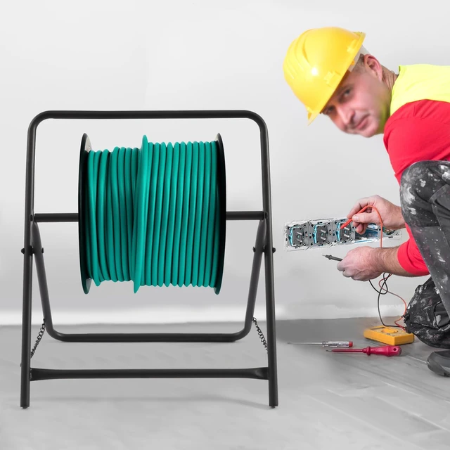 Alt view image 3 of 7 - Single Axle Cable Caddy, Single Axle Industrial Rack Dispenser Rack Commercial Industrial Grade Steel Wire Rack Foldable Electrical Wires Dolly Spinne for Cable Reels