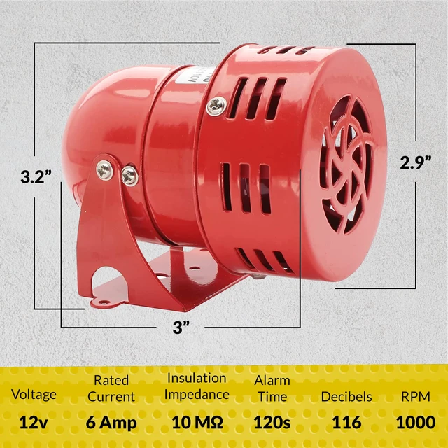 Alt view image 5 of 6 - Motor Horn Buzzer Siren 12V Decibel Security (116 Decibels), MS-190 Siren for Home, Residential Areas, Industries, Stores and Control Systems