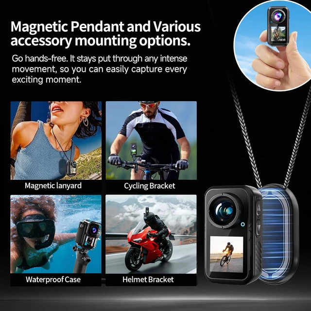 Alt view image 2 of 7 - 4K Chest Camera with Dual Screen,Magnetic Thumb 128G Waterproof Motorcycle Camera with EIS Stabilization,Wearable POV Pocket Action Cam,for Running Cycling Swimming Hiking Adventures Motorcycle