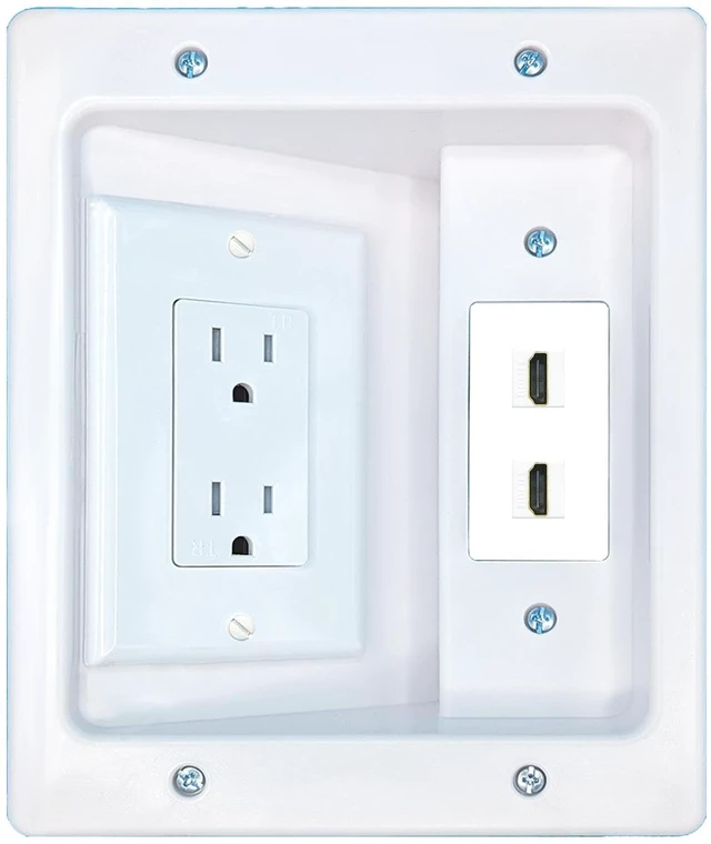 Main image of 2 HDMI Recessed Wall Plate Cable Concealer Management Kit with Power Outlet Hides Cords and Cables