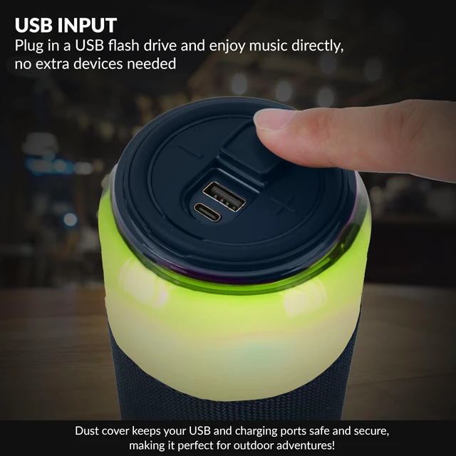 Alt view image 3 of 7 - SC-2335BT SodaBoom Multi-Color Glowing Portable Bluetooth Speaker with 4-Mode LED Light Show, TWS Pairing, USB Input, 1800mAh Battery, Silicone Carry Loop, Dust Cover, 10W Peak Power
