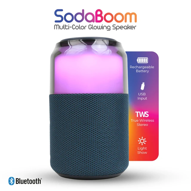 Alt view image 6 of 7 - SC-2335BT SodaBoom Multi-Color Glowing Portable Bluetooth Speaker with 4-Mode LED Light Show, TWS Pairing, USB Input, 1800mAh Battery, Silicone Carry Loop, Dust Cover, 10W Peak Power