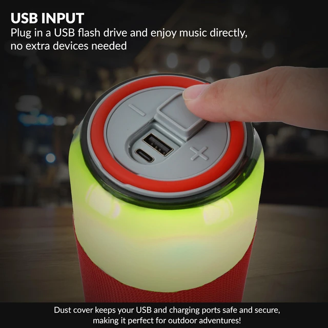Alt view image 3 of 7 - SC-2335BT SodaBoom Multi-Color Glowing Portable Bluetooth Speaker with 4-Mode LED Light Show, TWS Pairing, USB Input, 1800mAh Battery, Silicone Carry Loop, Dust Cover, 10W Peak Power