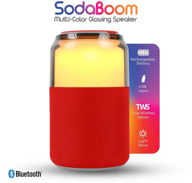 Alt view image 6 of 7 - SC-2335BT SodaBoom Multi-Color Glowing Portable Bluetooth Speaker with 4-Mode LED Light Show, TWS Pairing, USB Input, 1800mAh Battery, Silicone Carry Loop, Dust Cover, 10W Peak Power
