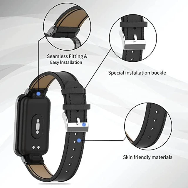 Alt view image 7 of 7 - Mi Band 8 Pro Fashion Metal Leather Bracelet Replacement Wristbands Strap Compatible for Xiaomi 8/9 Pro/Redmi Smartwatch 4/5Not included Tracker