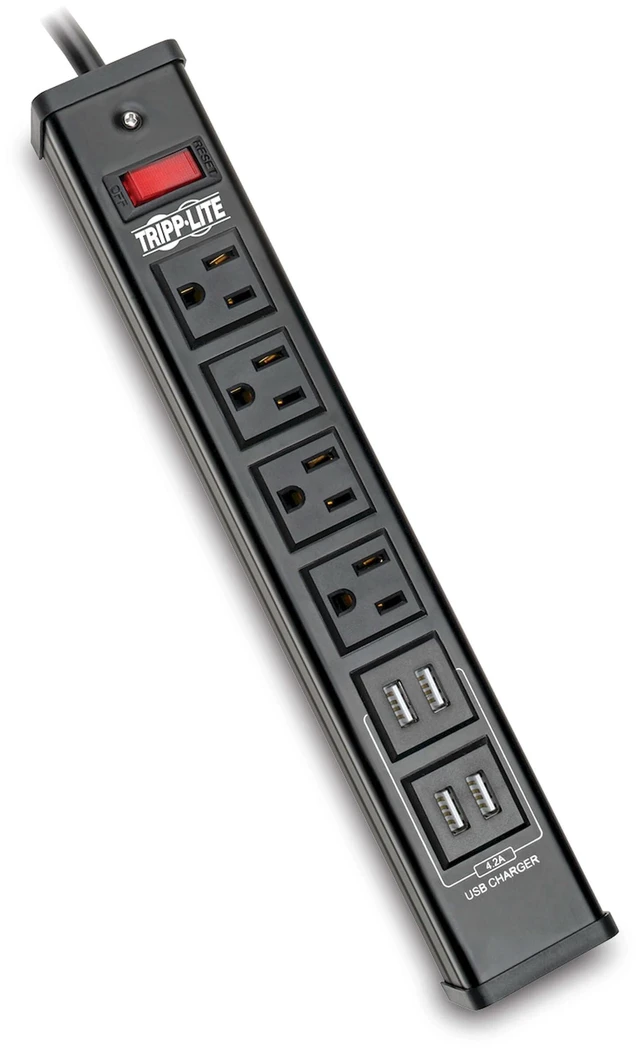 Main image of Eaton TLM446USBB 4 Outlet Metal Surge Protector with 4 USB Ports Heavy Duty Power Strip Charging Station, 450 Joules, 6ft Extension Cord Power Cable, & $10,000 Insurance