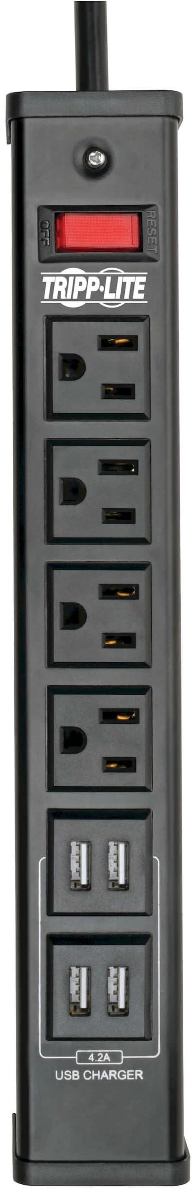 Alt view image 3 of 4 - Eaton TLM446USBB 4 Outlet Metal Surge Protector with 4 USB Ports Heavy Duty Power Strip Charging Station, 450 Joules, 6ft Extension Cord Power Cable, & $10,000 Insurance