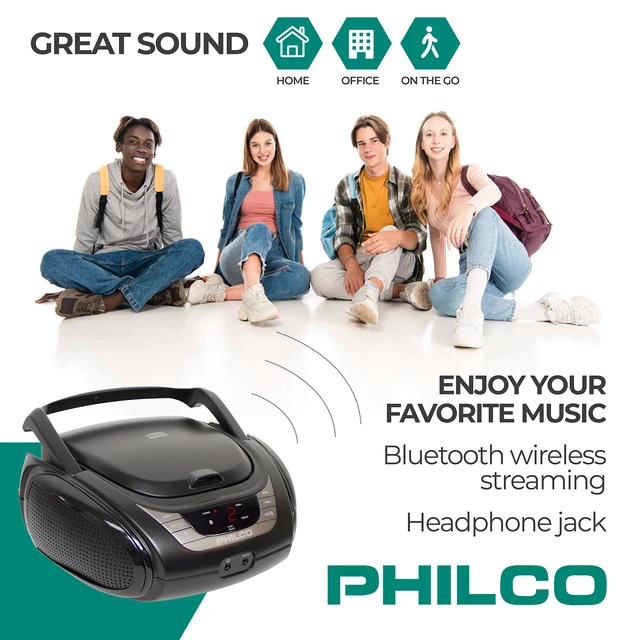 Alt view image 3 of 6 - Portable Bluetooth Boombox with CD Player CD Player is Compatible with MP3/WMA/CD-R/CD-RW CDs AM FM Radio with Bluetooth 3.5mm Aux Input Stereo Sound LED Display AC/Battery Powered