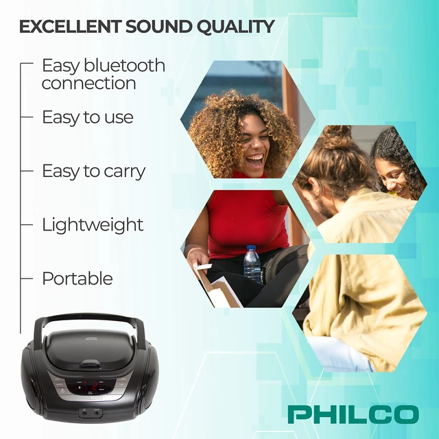 Alt view image 5 of 6 - Portable Bluetooth Boombox with CD Player CD Player is Compatible with MP3/WMA/CD-R/CD-RW CDs AM FM Radio with Bluetooth 3.5mm Aux Input Stereo Sound LED Display AC/Battery Powered