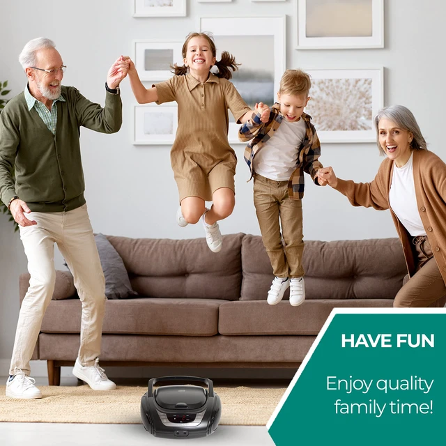 Alt view image 6 of 6 - Portable Bluetooth Boombox with CD Player CD Player is Compatible with MP3/WMA/CD-R/CD-RW CDs AM FM Radio with Bluetooth 3.5mm Aux Input Stereo Sound LED Display AC/Battery Powered
