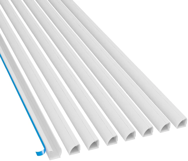Main image of Quarter Round Cable Raceway, Self-Adhesive Baseboard Molding Alternative, Corner Cord Cover, Paintable Self-Adhesive Wire Hider - 8X 0.87 (W) x 0.87" (H) x 60" Lengths (40' Pack)
