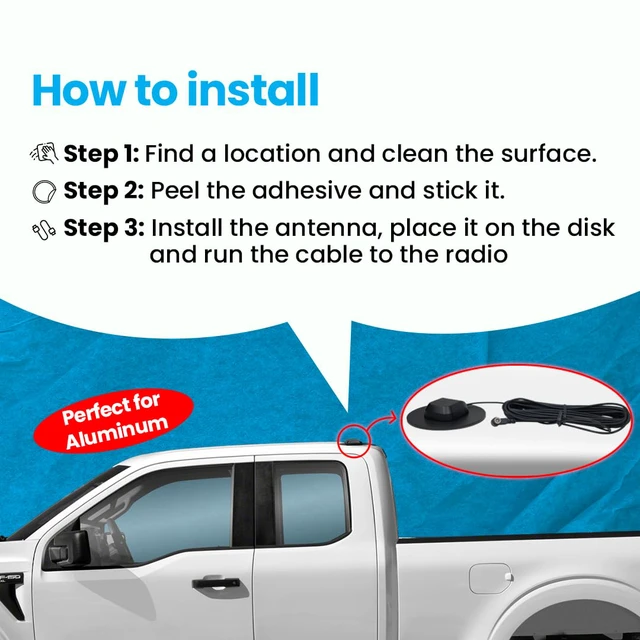 Alt view image 4 of 6 - SiriusXM Satellite Radio All-Surface Antenna Kit- Perfect for Aluminium, Glass, Plastic, Wood & Other Non-Metallic Surfaces- Includes NGVA3 Antenna