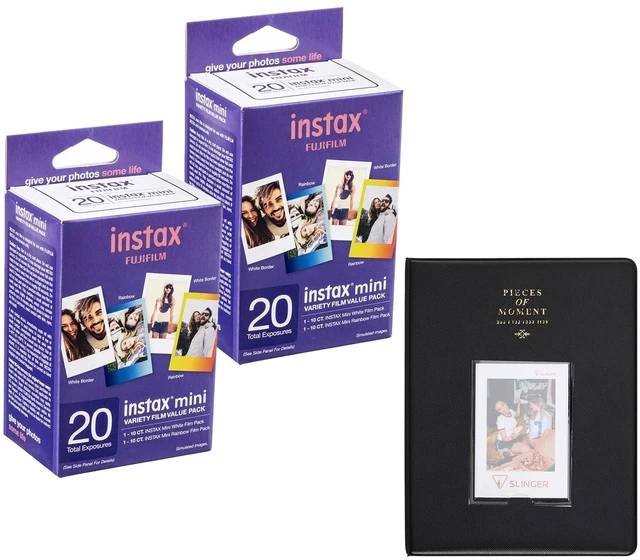 Main image of Instax Mini Instant Film Variety Value Pack, 20 Exposures, 2-Pack, Bundle with Slinger Photo Album