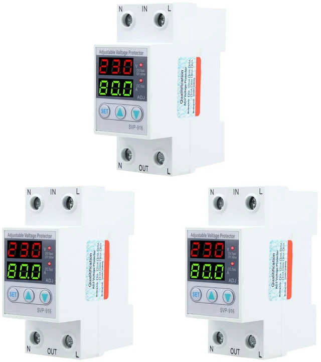 Main image of Voltage Protector Over Under Voltage Adjustable 3PCS SVP-916 100-130VAC for Electrical Equipment Delay Reset